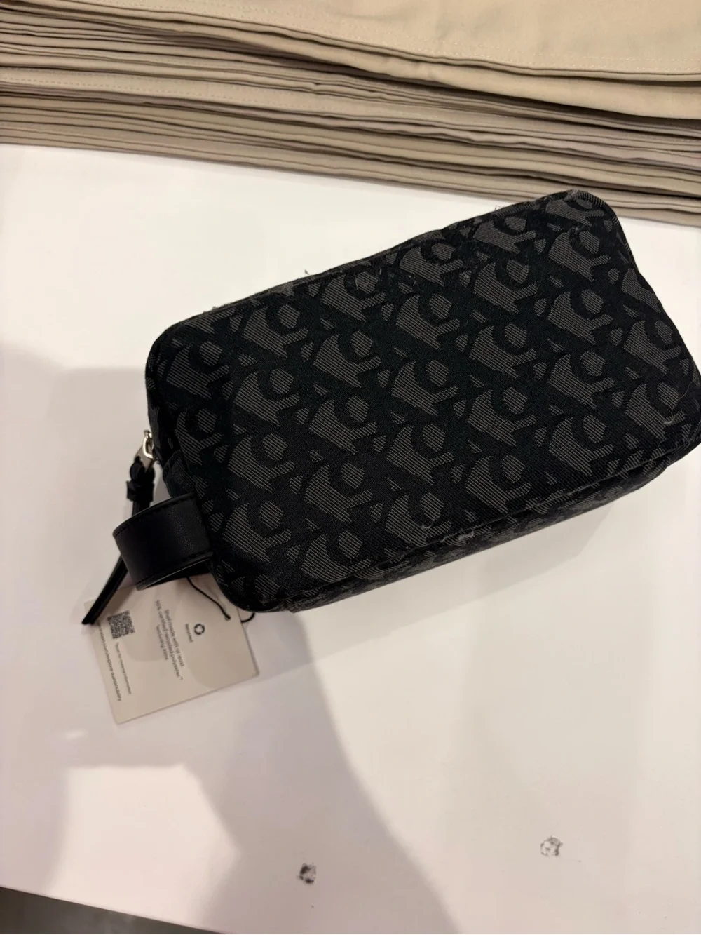 Calvin Klein Black Patterned Cosmetic Pouch with large logo new with tag
